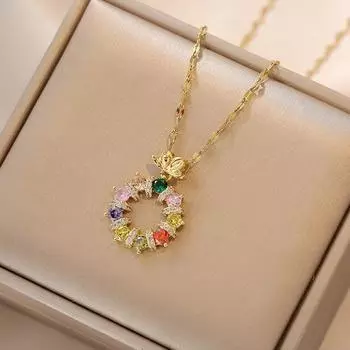 Многоцветный циркон круглый кулон ожерелье для женщин золотой цвет цепочка из нержавеющей стали ожерелья модные вечерние ювелирные аксессуары 45cm