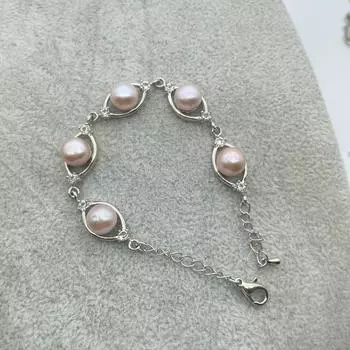 Многоцветный ФИОЛЕТОВЫЙ дополнительный металлический браслет с откидной основой из натурального пресноводного жемчуга