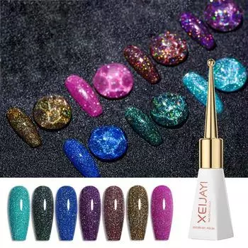 Многоцветный голографический гель-лак с блестками, интенсивный блеск, 3D алмазный мерцающий металлик, вспышка, отверждается УФ/светодиодами