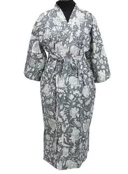 Многоцветный хлопковый халат-кимоно с цветочным принтом, женская ночная рубашка ручной работы One Size разноцветный