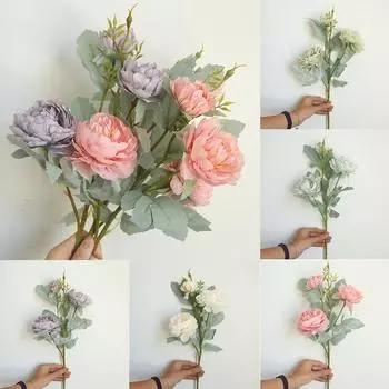 Многоцветный искусственный пластиковый пион, растение, цветы, домашний сад, свадебный декор зелёный