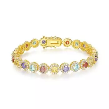 Многоцветный круглый браслет 14-каратного золота медный браслет с разноцветными кубическими цирконами разноцветный