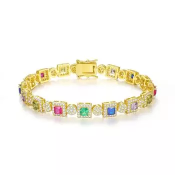 Многоцветный квадратный браслет 14-каратного золота медный браслет с цветным кубическим цирконием разноцветный