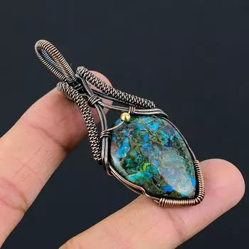 Многоцветный медный бирюзовый драгоценный камень Чистая медная проволока, обернутая ювелирными изделиями ручной работы 2.76 Inches зелёный