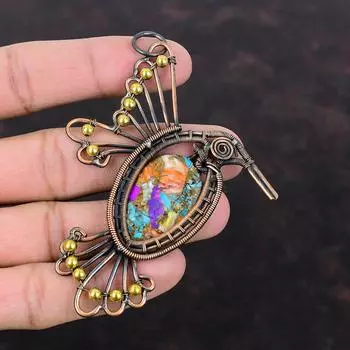 Многоцветный медный бирюзовый кулон, обернутый медной проволокой, кулон с драгоценным камнем, ювелирное изделие ручной работы, совершенно новый кулон, кулон в виде птицы, медное ювелирное изделие для подарка