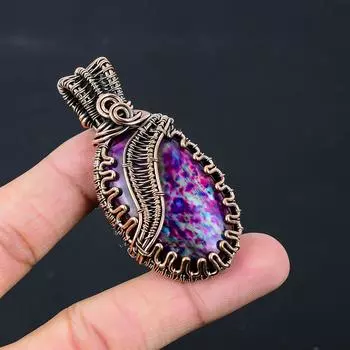 Многоцветный огненный лабрадорит, драгоценный камень, чистая медная проволока, обернутая подвеской ручной работы, ювелирное изделие для нее 2.68 Inches фиолетовый