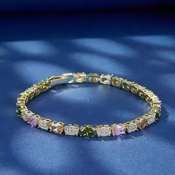 Многоцветный овальный медный браслет, цветной 14-каратный позолоченный розовый оранжевый зеленый белый циркониевый браслет для женщин разноцветный