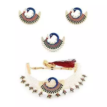 Многоцветный павлин Минакари, вдохновленный жемчугом, набор из нескольких нитей колье, сережек и кольца для женщин