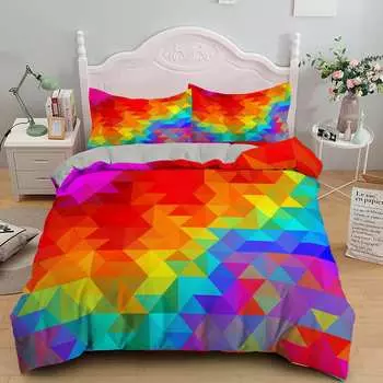 Многоцветный пододеяльник с разноцветными сердечками, комплект постельного белья размера Queen для подростка, микрофибра, геометрический рисунок, мультяшное сердечко, пододеяльник EU single(135x200cm)