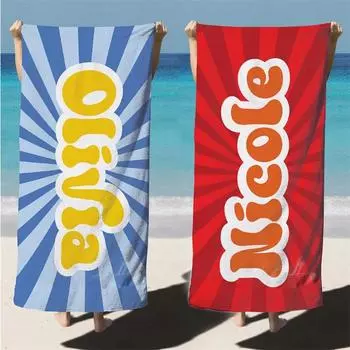 Многоцветный радиальный градиентный шрифт с именем полотенца Персонализированное пляжное полотенце Банное полотенце Полотенце с именем бассейна Банное полотенце 50x100cm