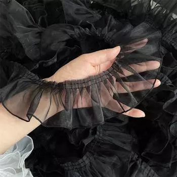 Многоцветный, ширина 10 см, цена 1 метр, кружевные аксессуары, органза, зашифрованные складки, абрикосовый цвет