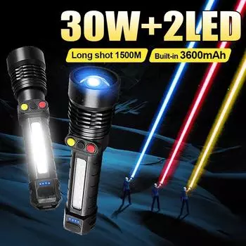 Многоцветный светодиодный фонарик с COB-лампами, 10 режимов, сверхмощные фонарики с возможностью увеличения и дальностью действия 1500 м, супер яркий фонарик A-With orange light