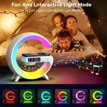 Многофункциональная 3 в 1 беспроводная зарядная подставка с динамиком RGB-ночником, быстрая зарядная станция для iPhone, Samsung, Xiaomi, Huawei G63-White