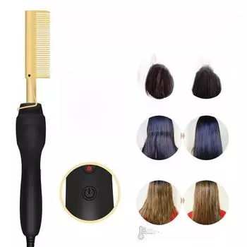Многофункциональная электрическая расческа для волос: Выпрямитель и щипцы для завивки волос 2 в 1 EU Plug - Gold чёрный/золотой