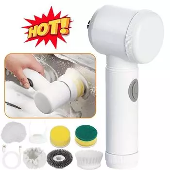 Многофункциональная электрическая вращающаяся скрубберная координирует электрическую чистящую щетку с 5 насадками Многофункциональная USB-зарядка