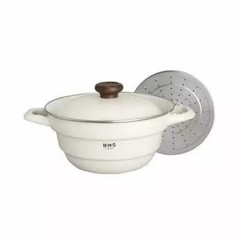 Многофункциональная эмалированная кастрюля Fuji 24 см с крылом для сушки, белая, для кипячения/томления/варки на пару/жарки, универсальная, все в одном BMP-24FW-W