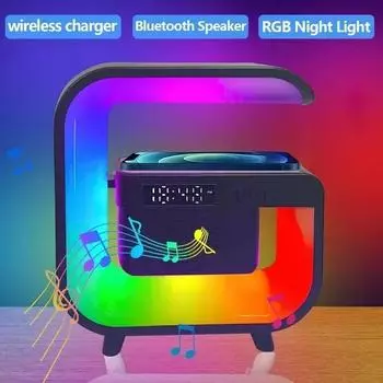 Многофункциональная беспроводная подставка для зарядного устройства Bluetooth 5,0 Динамик FM TF RGB Ночной свет Станция быстрой зарядки для iPhone Samsung Xiaomi