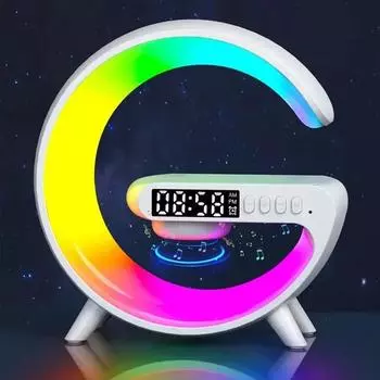 Многофункциональная беспроводная зарядная подставка с RGB-подсветкой, будильником, динамиком - док-станция для быстрой зарядки iPhone чёрный