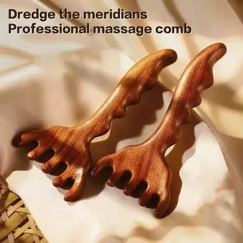 Многофункциональная деревянная массажная расческа, массажер для кожи головы и головы, натуральный сандаловый круговой зубной массажер для тела Гуаша 1