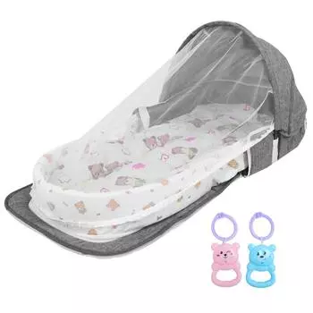 Многофункциональная детская кровать с защитой от комаров, складная переносная детская кровать с игрушками, москитная сетка(Гри ) серый