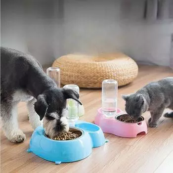 Многофункциональная двойная миска из нержавеющей стали для домашних животных, автоматическая миска для питья собак, миска для кошек, столовые приборы для кормления собак S 28*23*7cm