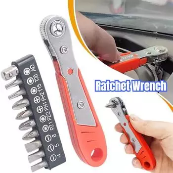 Многофункциональная двунаправленная отвертка с храповым механизмом, угловой магнитный ключ, крестообразный короткий винт, оранжевый инструмент Torx Bits-10PCS