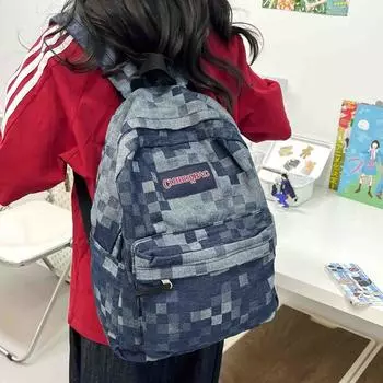 Многофункциональная джинсовая сумка, клетчатый рюкзак, женская сумка через плечо большой емкости темно-синий