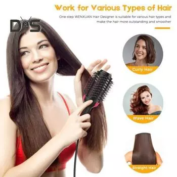 Многофункциональная фен-щетка Проводная термощетка Круглая нагреваемая щетка Электрическая щетка для выпрямления волос Завивка Щетка для сушки Инструменты US Plug розовый