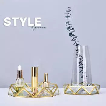 Многофункциональная геометрическая круглая стеклянная тарелка для украшения торта, десерта, скандинавский западный лоток для хранения S