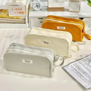 Многофункциональная холщовая сумка для карандашей с большой вместимостью для ручек, которую можно поставить на стол, школьные принадлежности серый