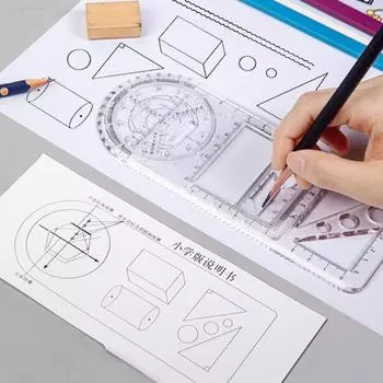 Многофункциональная измерительная линейка, прозрачная пластиковая профессиональная линейка для рисования эскизов для студентов чистый/красный