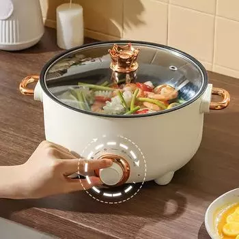 Многофункциональная кастрюля для приготовления пищи с подогревом, 3-скоростная электрическая кастрюля для 1-2 человек, бытовая антипригарная сковорода, рисоварка 220 В 220V белый