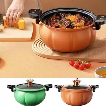 Многофункциональная кастрюля из тыквы с антипригарным покрытием и крышкой, керамическая кастрюля для бульона, многофункциональная скороварка емкостью 8 л, красивая зелёный