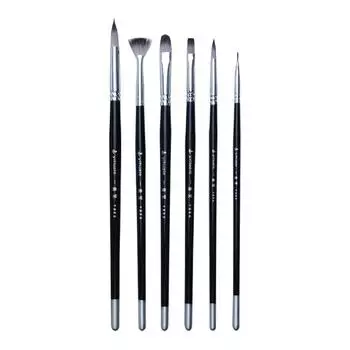 Многофункциональная кисть JOWOART, 6 шт., черный нейлоновый набор для волос, короткий стержень из березы, масло, акрил, акварель, гуашь, инструмент для студентов, начинающих художников