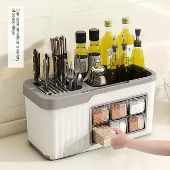 Многофункциональная коробка для приправ, кухонная полка для хранения, бутылка для приправ, стеллаж для хранения приправ, резервуар для приправ, нож и ящик для хранения посуды Kitchen storage rack синий