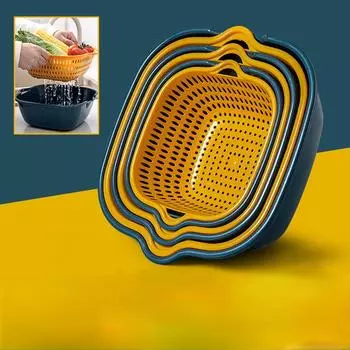 Многофункциональная корзина для фруктов/овощей, цветная двухслойная корзина для слива, кухонная утварь, корзина для слива, раковина для слива продуктов
