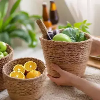 Многофункциональная корзина для хранения, плетеный цветочный горшок из морских водорослей, плетеный ротанговый горшок для растений, зеленый цветочный горшок для украшения дома, цветочный горшок Flo
