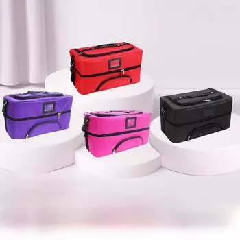 Многофункциональная косметичка большой вместимости с двойным открыванием из ткани Оксфорд для макияжа, нейл-арта и инструментов для вышивания чёрный