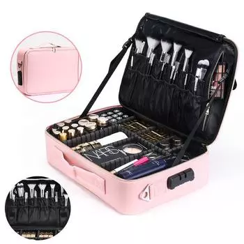 Многофункциональная косметичка из искусственной кожи, двухслойная портативная косметичка для хранения косметики S белый