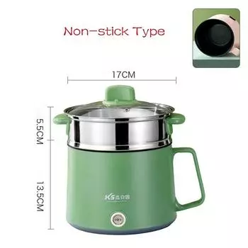 Многофункциональная кухонная машина с антипригарным покрытием, электрическая рисоварка, кастрюля из нержавеющей стали, бытовая общежития, горячая кастрюля на 1-2 человека S-Stainless steel зелёный