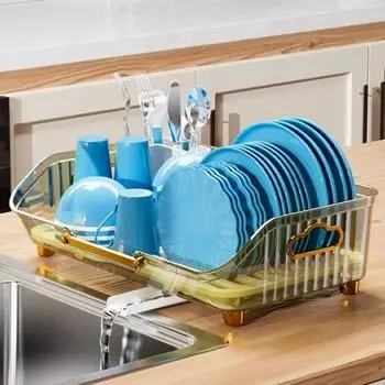 Многофункциональная кухонная полка для посуды, пластиковая кастрюля без бисфенола-А, тарелка, миска, держатель для слива, кастрюли, палочки для еды, полка для хранения ложек, органайзер для кухонных принадлежностей зелёный