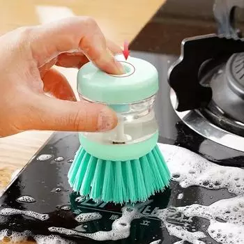 Многофункциональная кухонная щетка для чистки с дозатором мыла, ручная, идеально подходит для кастрюль, раковин и плит, незаменимый инструмент для уборки дома розовый