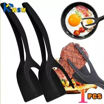 многофункциональная лопатка для жарки стейка, зажим 2-в-1, нейлоновая лопатка, зажим для еды, лопаточка для жарки, зажим для омлета, откидная лопатка 1PCS зелёный