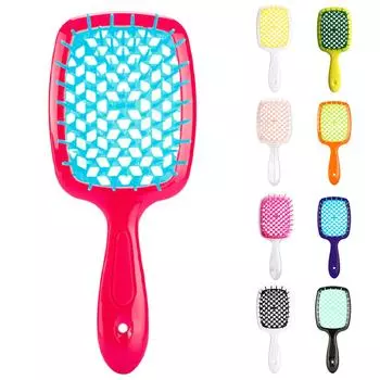 Многофункциональная массажная расческа с полой сотовой сеткой, разглаживающая сухая и влажная расческа двойного назначения для выдувания и парикмахерской One Size зелёный