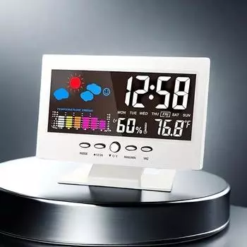 Многофункциональная метеостанция с часами, термометром, гигрометром, календарем, цифровым ЖК-дисплеем, измерителем температуры и влажности белый