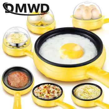 Многофункциональная мини электрическая яйцеварка для омлета, кипятильник для яиц, пароварка для завтрака, блинов, жареных стейков, сковорода с антипригарным покрытием, ЕС EU