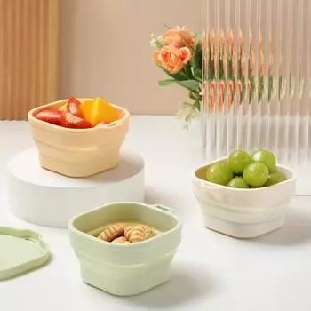 Многофункциональная миска объемом 400 мл, нескользящая, складная, пищевая, с подвесным крючком, силиконовая чаша, которую можно мыть в посудомоечной машине белый