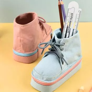 Многофункциональная мультяшная сумка для ручек Креативная настольная сумка для хранения Ящик для хранения Холщовый чехол для ручек Школьный озеро зеленый