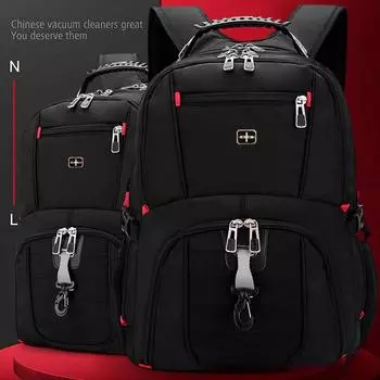 Многофункциональная мужская сумка большой емкости, модная дорожная сумка с зарядкой через USB, водонепроницаемый рюкзак для ноутбука 23 дюйма для мужчин 17 inch чёрный