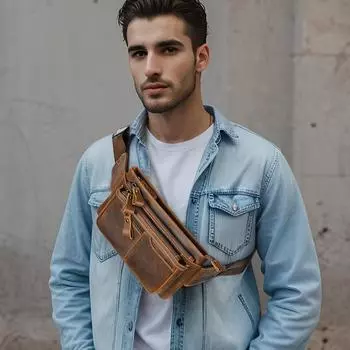 Многофункциональная мужская сумка через плечо из натуральной кожи, сумка через голову из коровьей кожи, поясная сумка чёрный